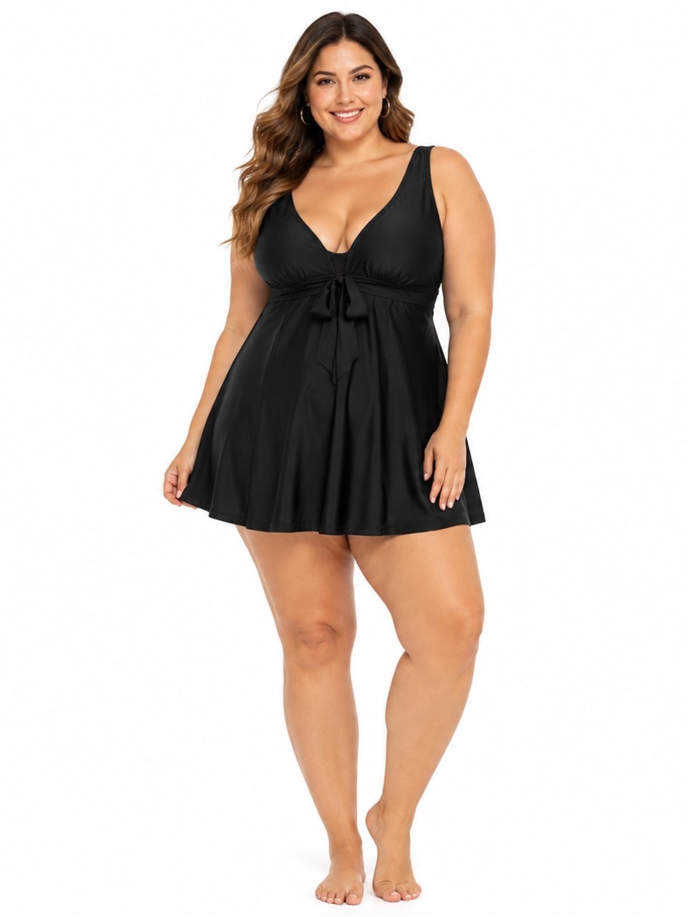 Wantdo Black Plus Size Tummy Control One Piece Swimdress 18W-20W
